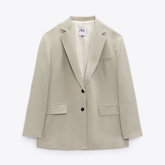 Zara Taupe Gray Oversized Vented Linen Blend Blazer - Picture 14 of 16